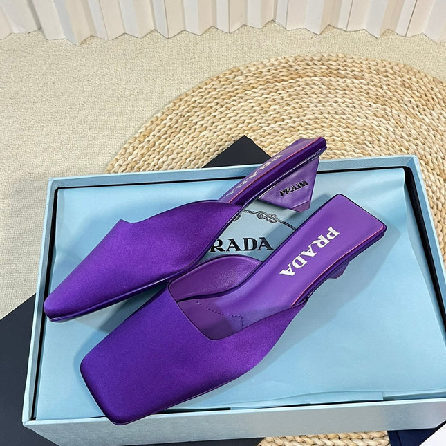 PRA SQUARE TOE MULES VIOLET SATIN