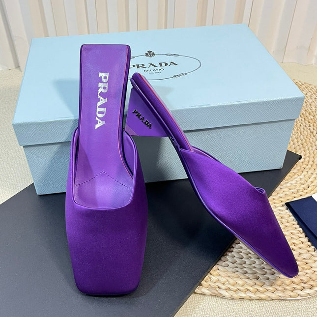 PRA SQUARE TOE MULES VIOLET SATIN