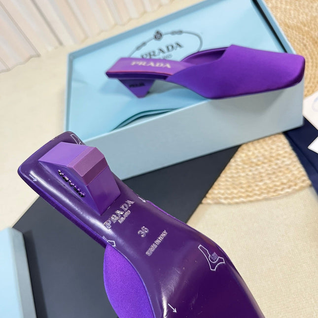 PRA SQUARE TOE MULES VIOLET SATIN