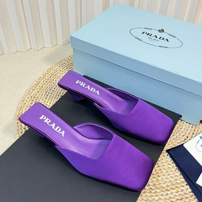 PRA SQUARE TOE MULES VIOLET SATIN