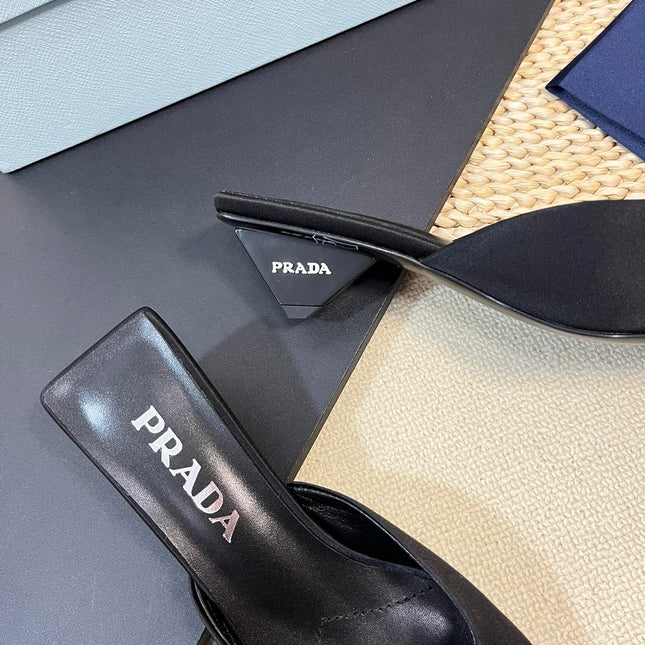 PRA SQUARE TOE MULES BLACK SATIN