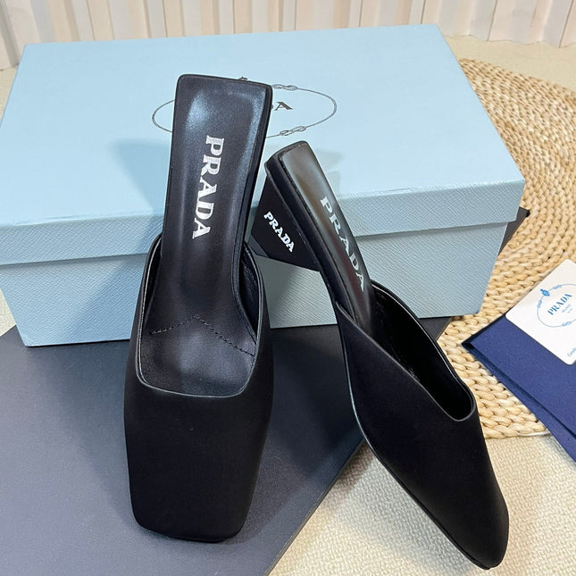PRA SQUARE TOE MULES BLACK SATIN