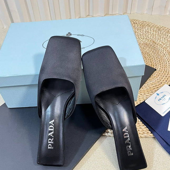 PRA SQUARE TOE MULES BLACK SATIN