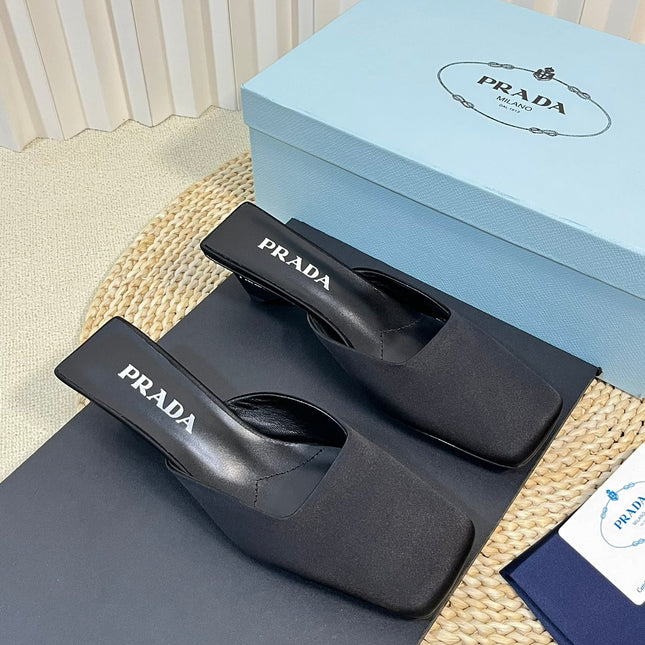 PRA SQUARE TOE MULES BLACK SATIN