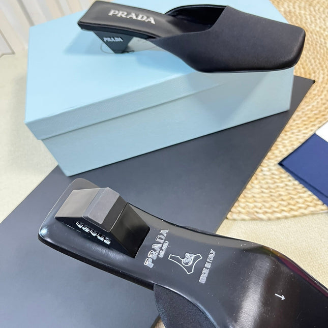 PRA SQUARE TOE MULES BLACK SATIN