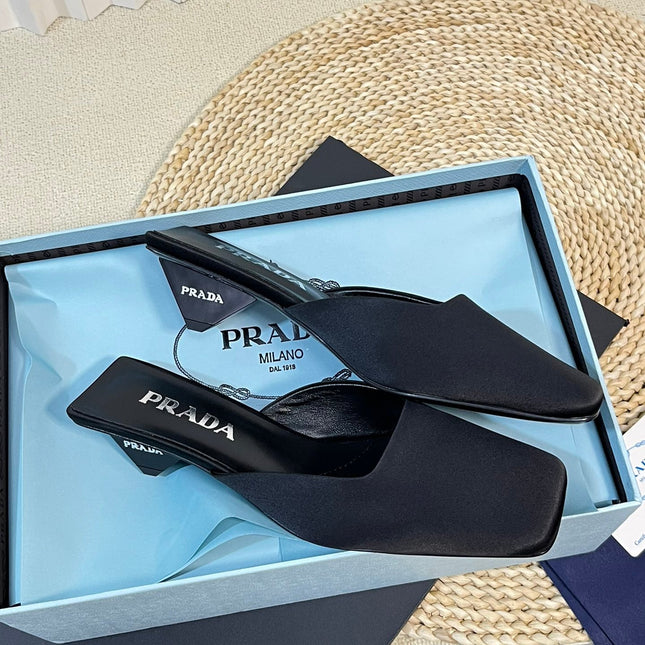 PRA SQUARE TOE MULES BLACK SATIN