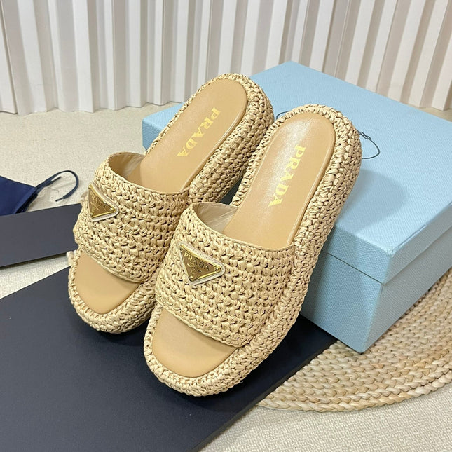 Crochet Flatform Slides 40 Beige