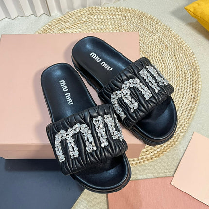Black Sheepskin Diamond Slippers