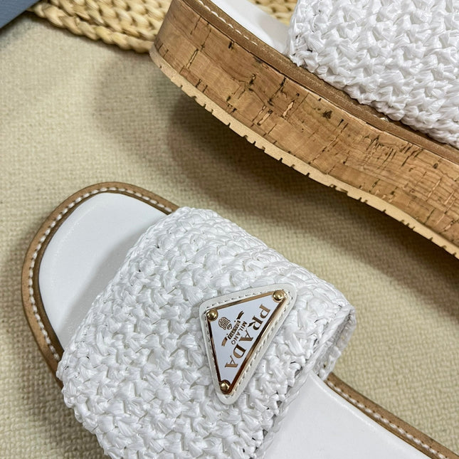 Crochet Flatform Slides 40 Lightweight Cork Sole White