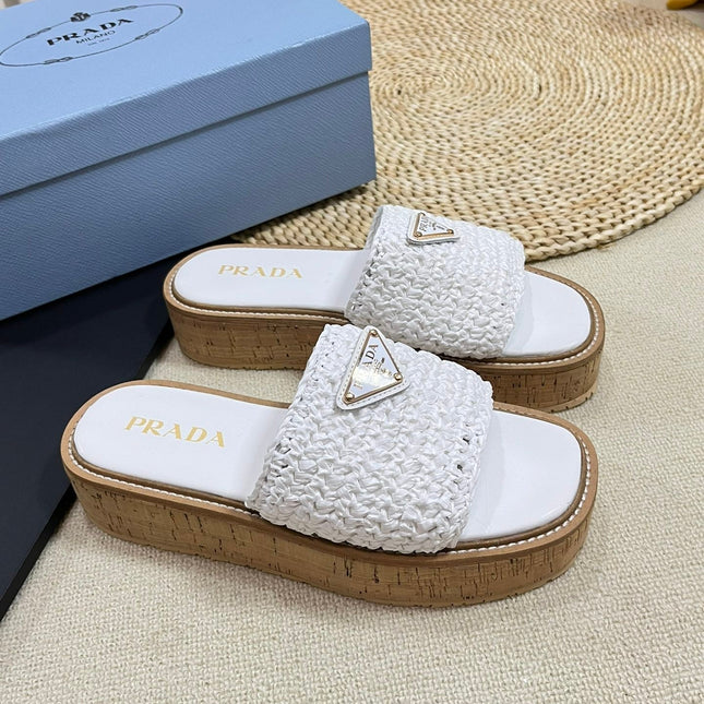 Crochet Flatform Slides 40 Lightweight Cork Sole White