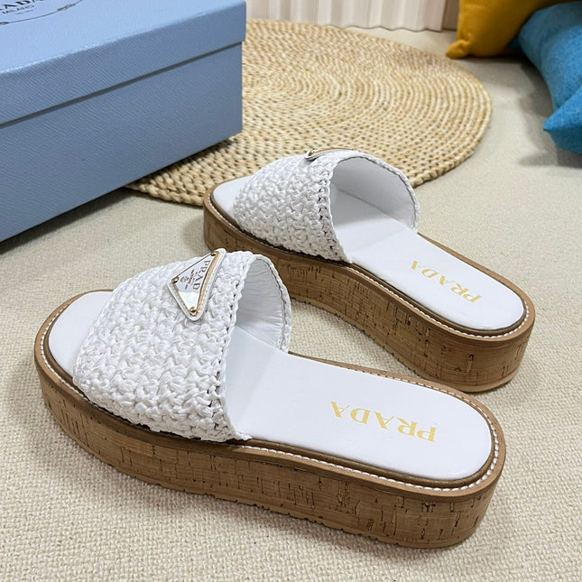 Crochet Flatform Slides 40 Lightweight Cork Sole White