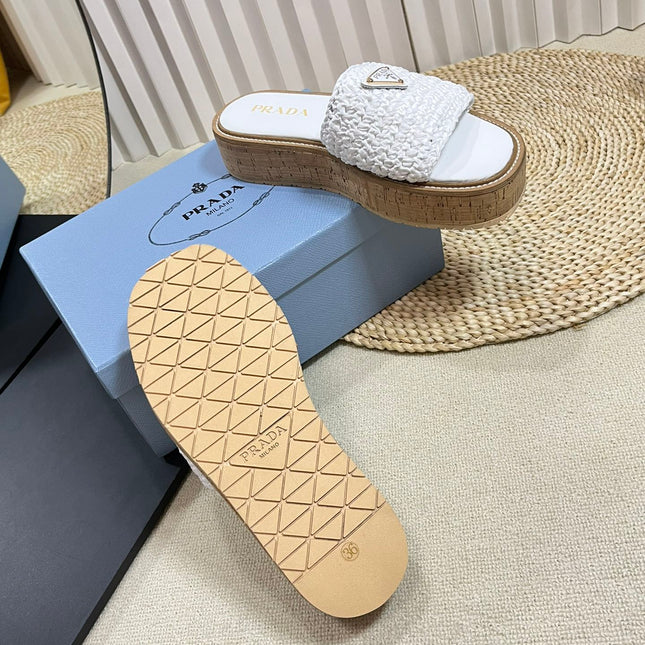 Crochet Flatform Slides 40 Lightweight Cork Sole White