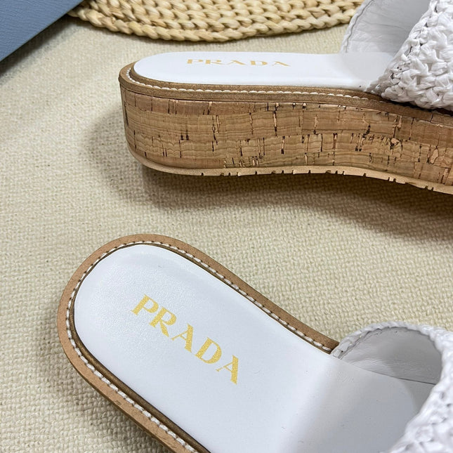 Crochet Flatform Slides 40 Lightweight Cork Sole White