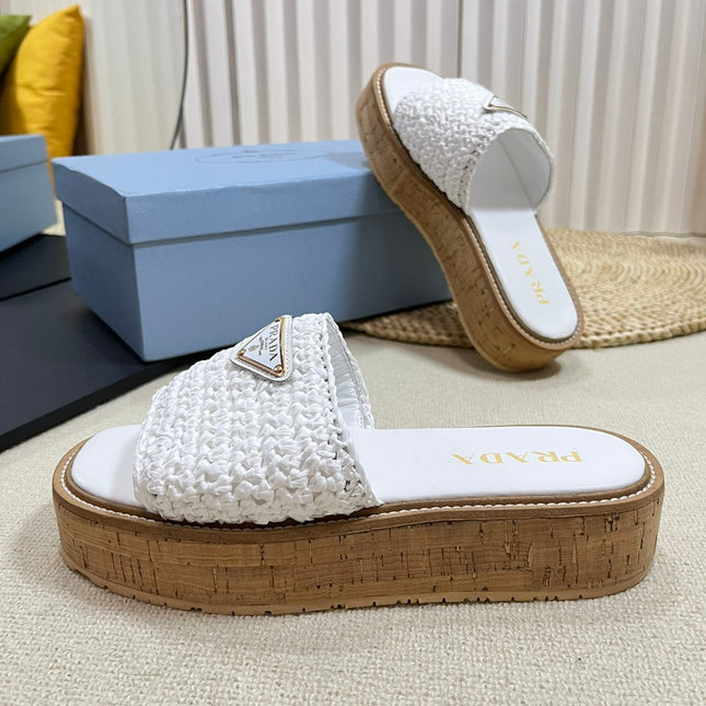 Crochet Flatform Slides 40 Lightweight Cork Sole White