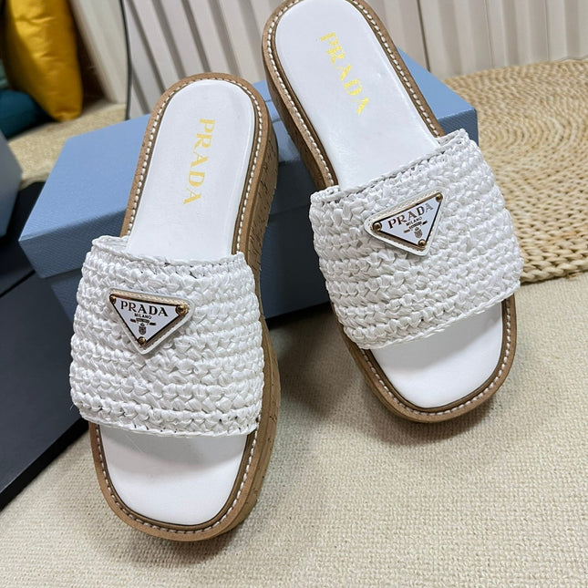 Crochet Flatform Slides 40 Lightweight Cork Sole White