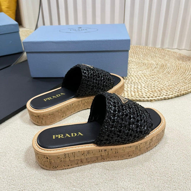 Crochet Flatform Slides 40 Lightweight Cork Sole Black