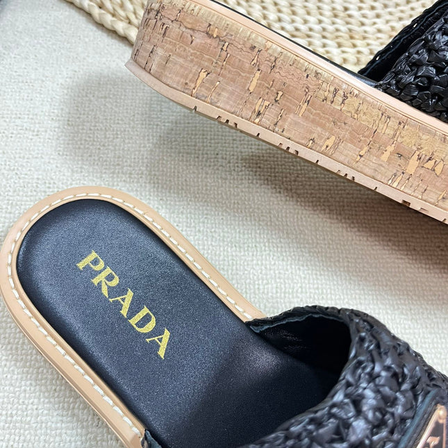 Crochet Flatform Slides 40 Lightweight Cork Sole Black