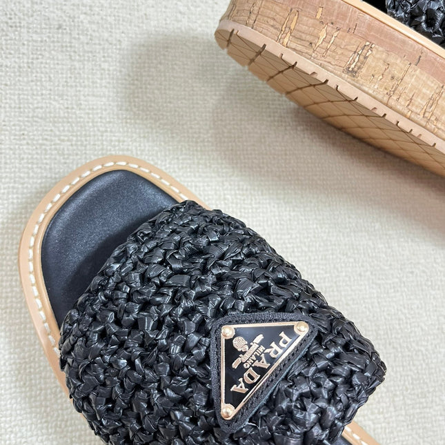 Crochet Flatform Slides 40 Lightweight Cork Sole Black