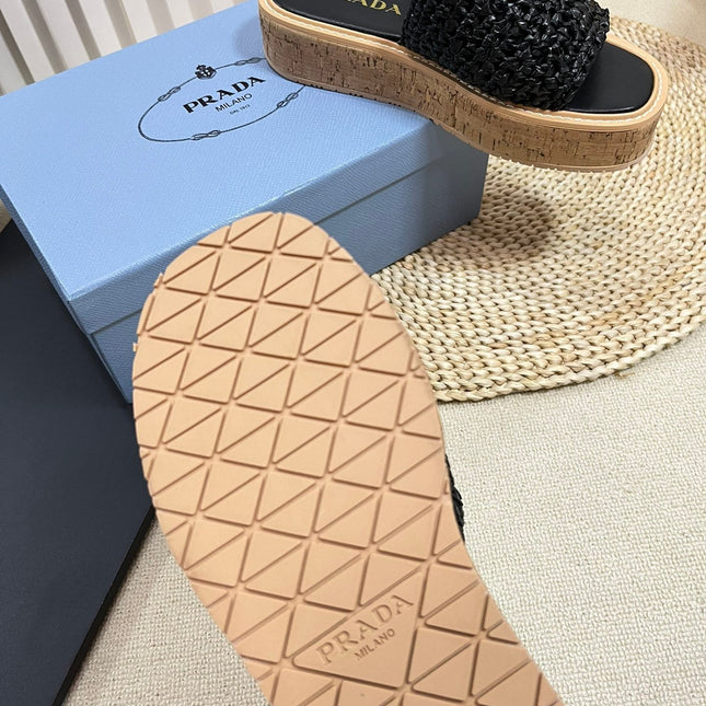 Crochet Flatform Slides 40 Lightweight Cork Sole Black