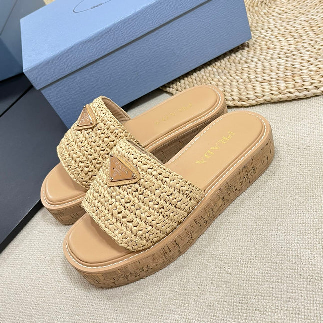 Crochet Flatform Slides 40 Lightweight Cork Sole Beige