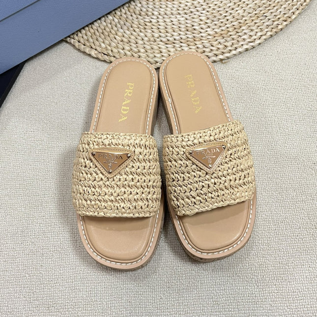 Crochet Flatform Slides 40 Lightweight Cork Sole Beige