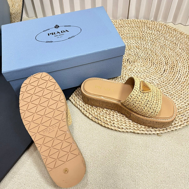 Crochet Flatform Slides 40 Lightweight Cork Sole Beige