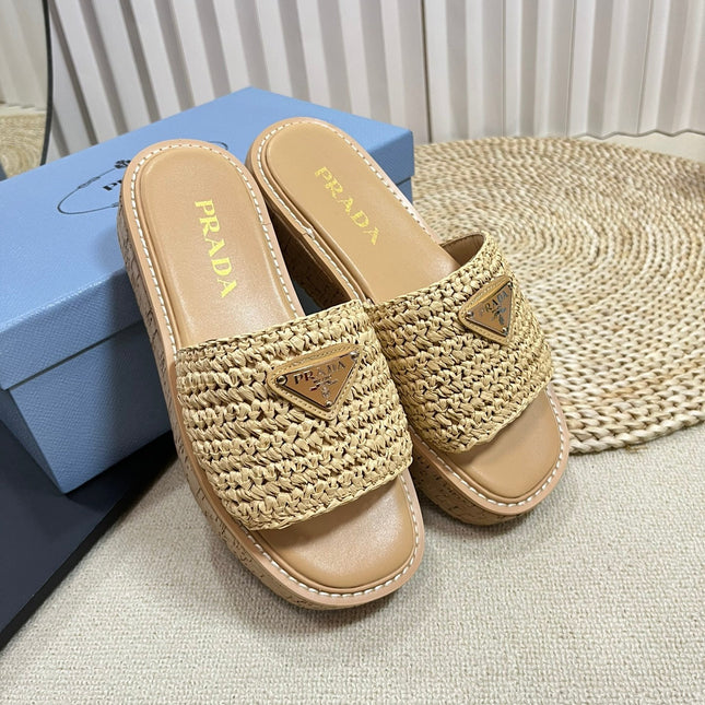 Crochet Flatform Slides 40 Lightweight Cork Sole Beige