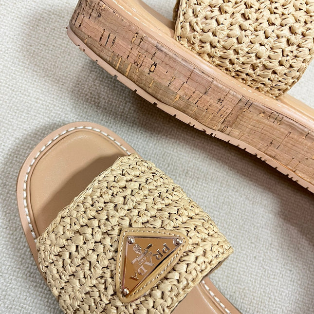 Crochet Flatform Slides 40 Lightweight Cork Sole Beige
