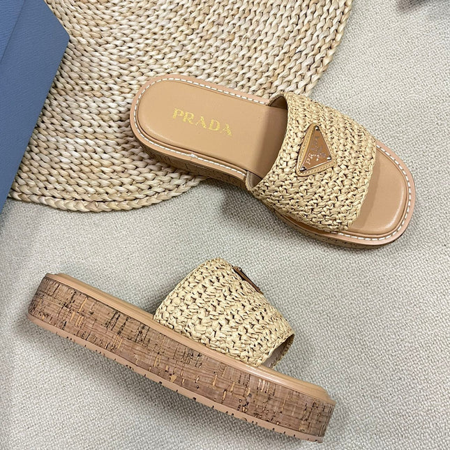 Crochet Flatform Slides 40 Lightweight Cork Sole Beige