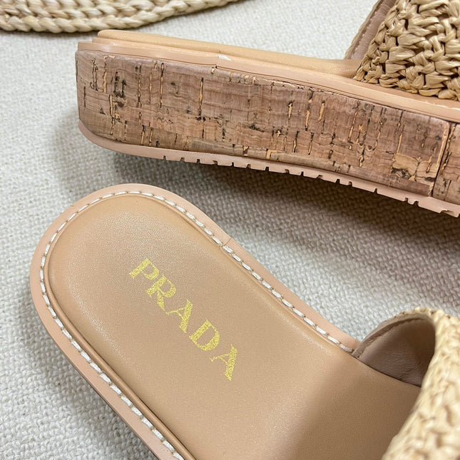 Crochet Flatform Slides 40 Lightweight Cork Sole Beige