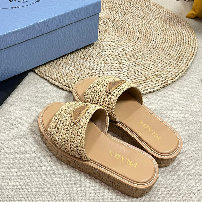 Crochet Flatform Slides 40 Lightweight Cork Sole Beige