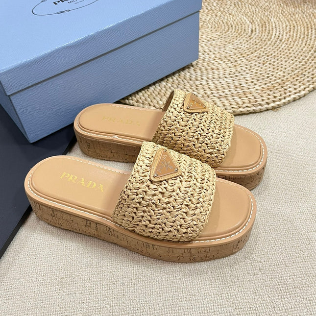 Crochet Flatform Slides 40 Lightweight Cork Sole Beige