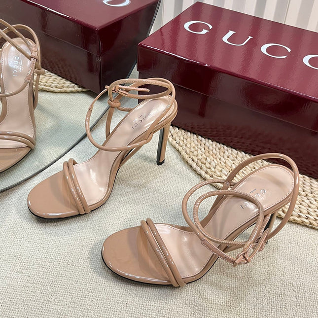 HIGH SANDAL 10 CM IN TAN BEIGE GLOSSY CALFSKIN