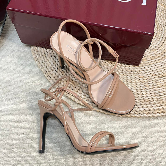 HIGH SANDAL 10 CM IN TAN BEIGE GLOSSY CALFSKIN