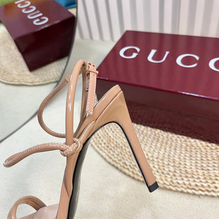 HIGH SANDAL 10 CM IN TAN BEIGE GLOSSY CALFSKIN