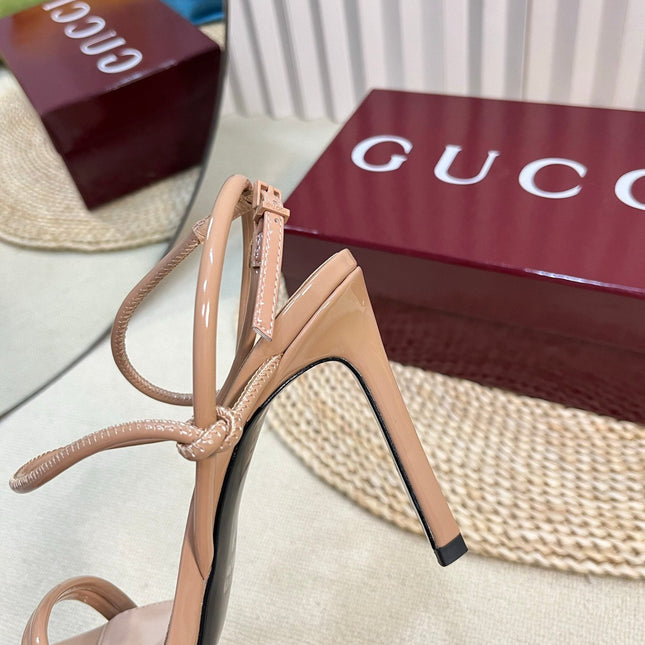 HIGH SANDAL 10 CM IN TAN BEIGE GLOSSY CALFSKIN