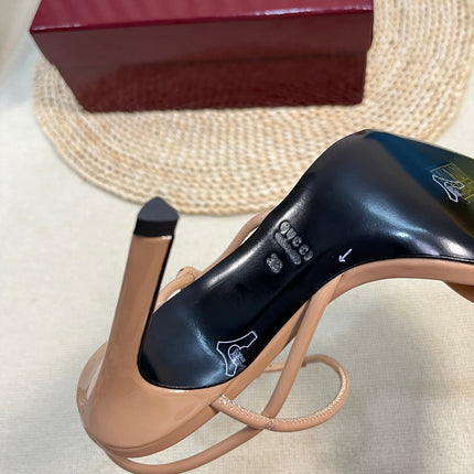 HIGH SANDAL 10 CM IN TAN BEIGE GLOSSY CALFSKIN