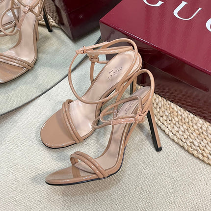 HIGH SANDAL 10 CM IN TAN BEIGE GLOSSY CALFSKIN