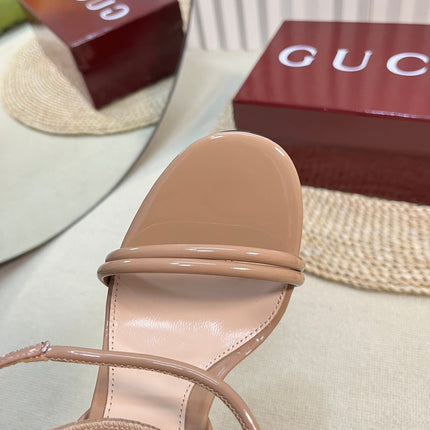 HIGH SANDAL 10 CM IN TAN BEIGE GLOSSY CALFSKIN