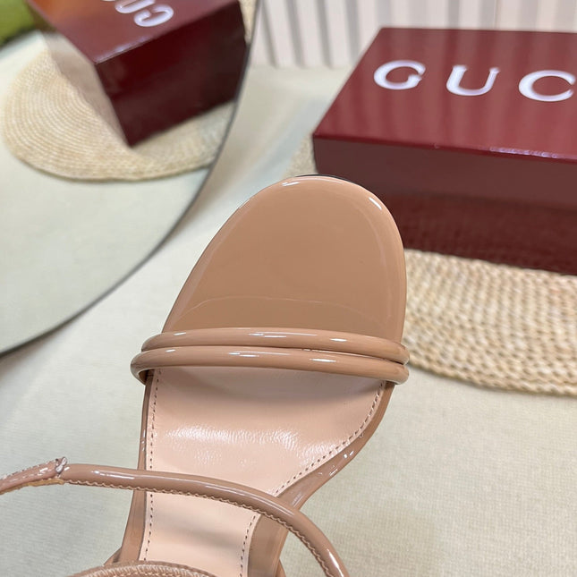 HIGH SANDAL 10 CM IN TAN BEIGE GLOSSY CALFSKIN