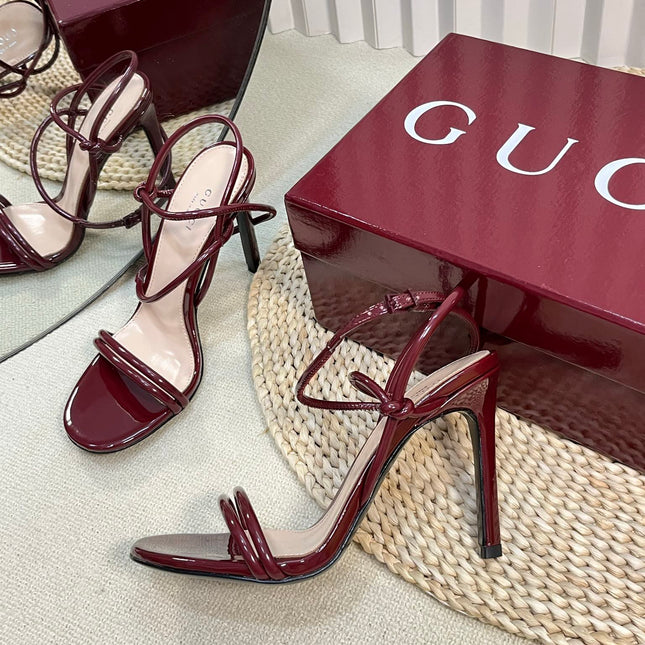 HIGH SANDAL 10 CM IN BERRY RED GLOSSY CALFSKIN