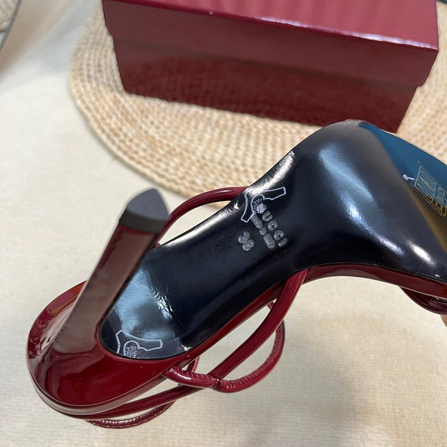 HIGH SANDAL 10 CM IN BERRY RED GLOSSY CALFSKIN