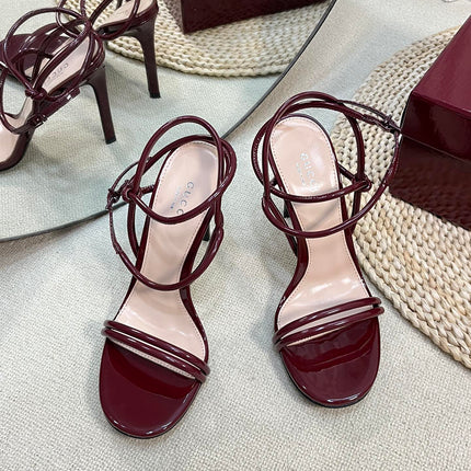 HIGH SANDAL 10 CM IN BERRY RED GLOSSY CALFSKIN