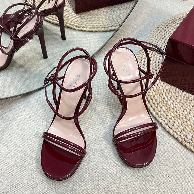 HIGH SANDAL 10 CM IN BERRY RED GLOSSY CALFSKIN