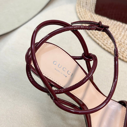 HIGH SANDAL 10 CM IN BERRY RED GLOSSY CALFSKIN