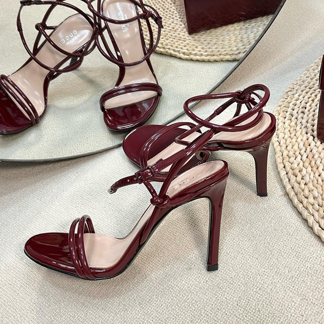 HIGH SANDAL 10 CM IN BERRY RED GLOSSY CALFSKIN