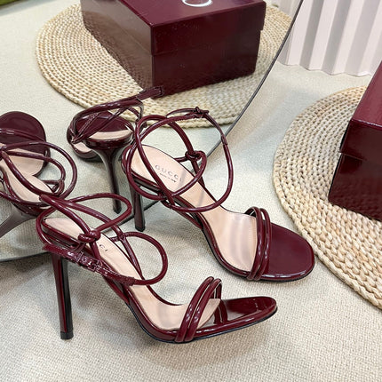 HIGH SANDAL 10 CM IN BERRY RED GLOSSY CALFSKIN