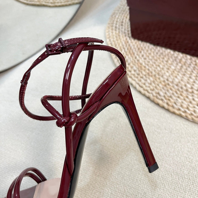 HIGH SANDAL 10 CM IN BERRY RED GLOSSY CALFSKIN