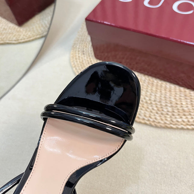 HIGH SANDAL 10 CM IN BLACK GLOSSY CALFSKIN
