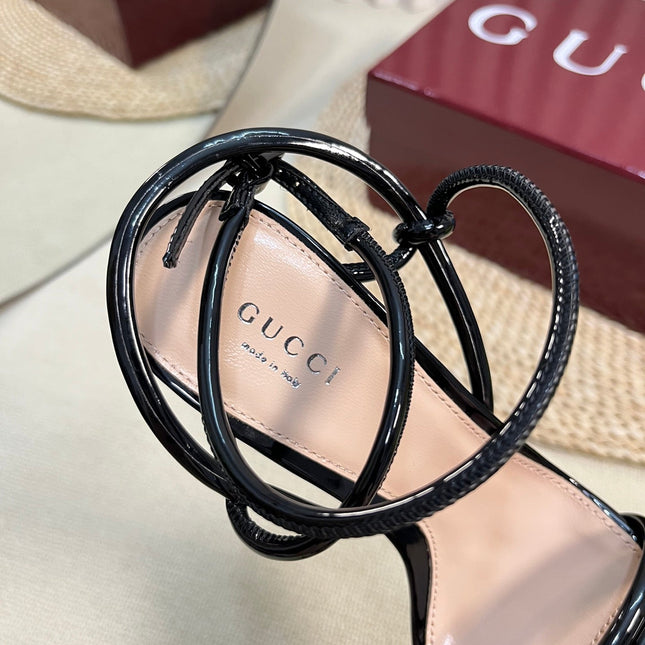 HIGH SANDAL 10 CM IN BLACK GLOSSY CALFSKIN